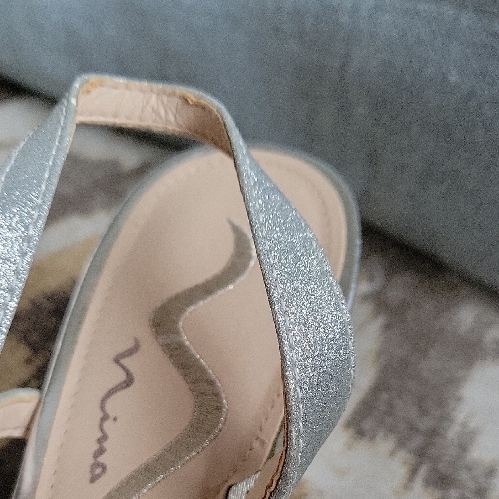 Nina peep Toe Glittery Heels, Womens 9 Metallic, Ankle Strap, Special Occasion - Picture 7 of 8